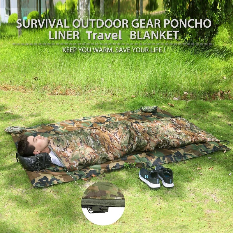 GHILEO Camo Poncho Liner, Army Blanket, Military Sleeping Bag, with A Compression Carrying Bag, for Traveling, Hiking, Camping, Outdoor Survival, Car Blanket - Image 5
